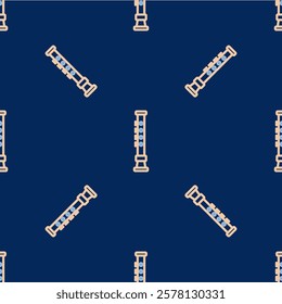 Line Flute icon isolated seamless pattern on blue background. Musical instrument.  Vector