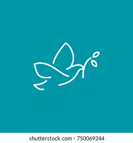 Line Flying Pigeon Bring Leaf Stalk Logo Vector Design