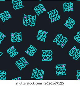 Line Folded map icon isolated seamless pattern on black background.  Vector