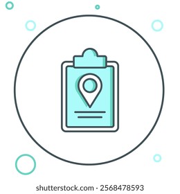 Line Folded map with location marker icon isolated on white background. Colorful outline concept. Vector
