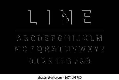 Line Font. Alphabet in latin. Font alphabet with letters and numbers in linear design. Vector illustration.