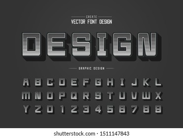 Line font and alphabet vector, Digital square typeface letter and number design, Graphic text on background