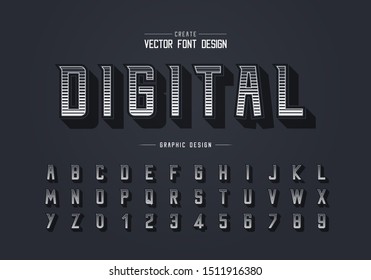 Line font and alphabet vector, Digital modern typeface and letter number design, Graphic text on background