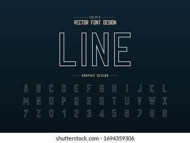 Line font and alphabet vector, Typeface and letter number design, Graphic text on dark background