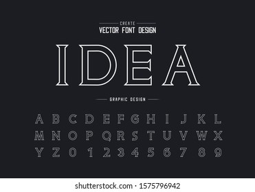 Line font and alphabet vector with white color, Idea typeface letter and number design, Graphic text on black background