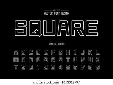 Line font and alphabet vector, White square typeface letter and number design, Graphic text on black background