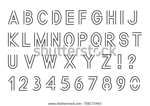 線のフォント ラテン語のアルファベット文字と 数字1 2 3 4 5 6 7 8 9 0 輪郭付き 白い背景に黒 ベクターイラスト のベクター画像素材 ロイヤリティフリー