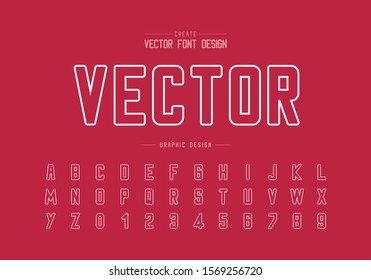 Line font and round alphabet vector, Typeface and letter number design, Graphic text on red background