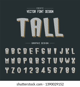 Line font Shadow and Cartoon alphabet vector, Tall typeface letter and number design on background