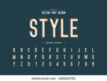 Line font with white shadow and alphabet vector, Letter typeface and number design, Graphic text on background