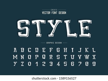 Line font with white shadow and cartoon alphabet vector, Typeface and number design, Graphic text on background