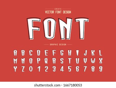 Line font with white shadow and cartoon alphabet vector, Tall typeface letter and number design, Graphic text on background