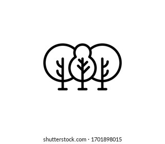 Icono del bosque de líneas aislado en fondo blanco. Símbolo de esquema para diseño de sitio web, aplicación móvil, ui. Pictograma forestal. Ilustración vectorial, derrame editorial. Eps10