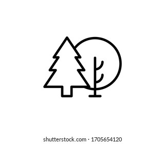 Line Forest icon isolated on white background. Outline symbol for website design, mobile application, ui. Forest pictogram. Vector illustration, editorial stroke. Eps10