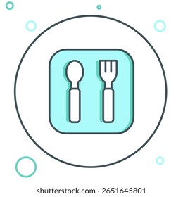 Line Fork and spoon icon isolated on white background. Cooking utensil. Cutlery sign. Colorful outline concept. Vector