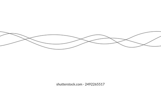 Line in form curve wave, seamless abstract pattern. Wavy striped graphic background. Calm, still water of sea, river, ocean, swimming pool. Line art template. Vector outline illustration