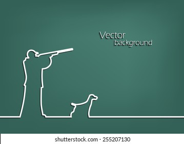 line in the form of a hunter with a dog. Flat design . vector background
