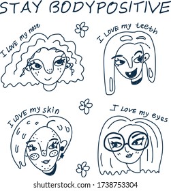 
Line of four girls
 with positive inscriptions