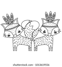 line fox animals couple together with feathers