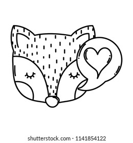 line fox head with heart inside chat bubble