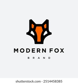 Line Fox Logo. black and orange and white fox fennec head Logo Design