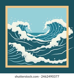 Line Frame Background with Sea Water Waves in World Ocean Day