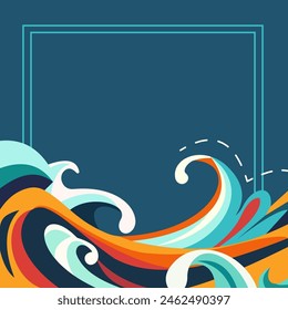 Line Frame Background with Sea Water Waves and Copy Space in World Ocean Day