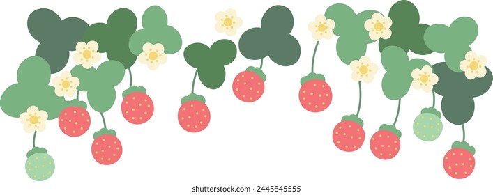 Line frame of cute strawberries being cultivated