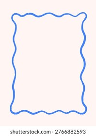 Line frame, hand-drawn doodle sketch style border decoration. Modern trendy card, naive poster design. Curvy wavy contour decor drawing, freehand linear background. Handdrawn vector illustration