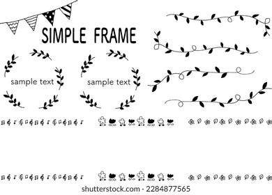 Line frame material set of simple leaves and decorations