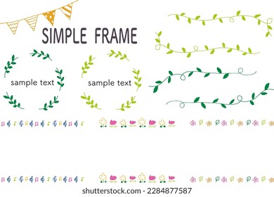 Line frame material set of simple leaves and decorations