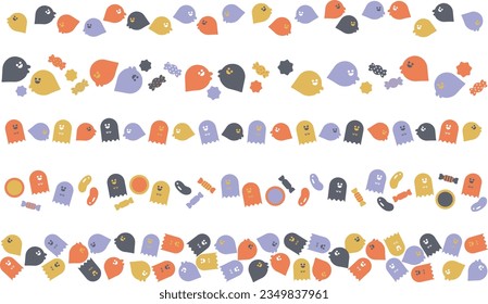 Line frame set of ghosts and sweets(purple)
