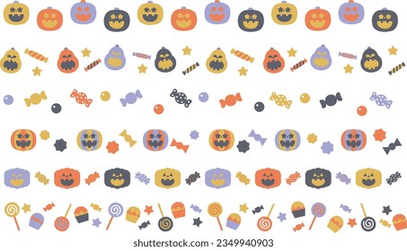 Line frame set of jack-o-lanterns and sweets(purple)