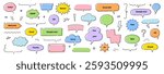 Line frame text speech bubble set. Line balloon frame design talk speech bubble frame. Comic japan style design background text dialog balloon, simple doodle cloud, box border. Vector illustration