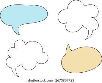 Conjunto de bolhas de fala de texto do quadro de linha. Quadro de bolhas de fala de design de balão de linha. Balão de diálogo de texto, nuvem de pensamento simples de doodle. Ilustração vetorial