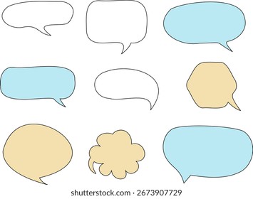 Line frame text speech bubble set. Line balloon design talk speech bubble frame. Text dialog balloon, simple doodle thinking cloud. Vector illustration