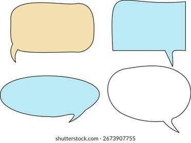 Conjunto de bolhas de fala de texto do quadro de linha. Quadro de bolhas de fala de design de balão de linha. Balão de diálogo de texto, nuvem de pensamento simples de doodle. Ilustração vetorial