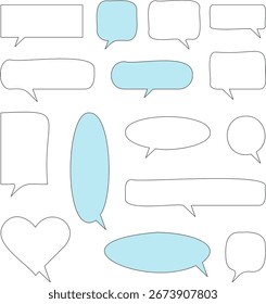 Conjunto de burbujas de discurso de texto de marco de línea. Marco de burbuja de discurso de conversación de diseño de globo de línea. Globo de diálogo de texto, simple nube de pensamiento doodle. Ilustración vectorial