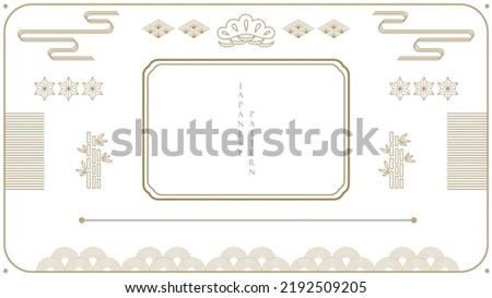 Line frame vector. Gold geometric template background in Japanese style. Bamboo and wave elements in vintage style.