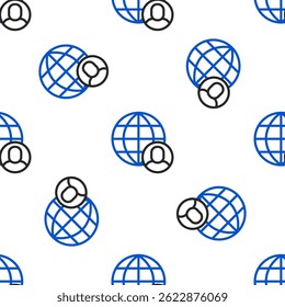 O ícone Freelancer de linha isolou o padrão perfeito no fundo branco. Homem Freelancer trabalhando em laptop em sua casa. Trabalho on-line, conceito de trabalho distante. Conceito de contorno colorido. Vetor