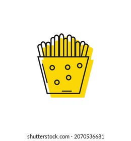 line of french fries drawn from the hand picture silhouette. Line art. fast food food potato cooked in flint