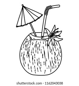 line fresh coconut beverage with umbrella and flower