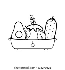 line fresh and delicious vegetables inside of pot