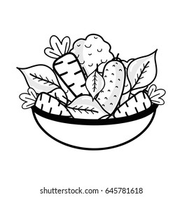 line fresh and delicious vegetables inside of bowl