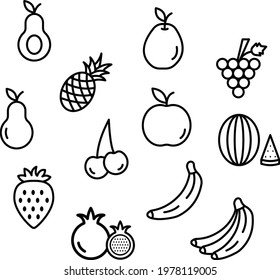 line fresh fruit icon set design