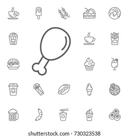 Line Fried chicken icon on the white background. Simple Set of FAST FOOD Vector Line Icons.