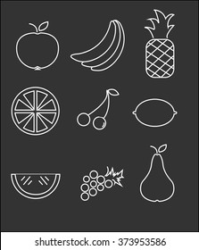 Line fruit icon set black