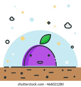 Line fruit illustration. Nice plum.