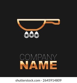 Line Frying pan on fire icon isolated on black background. Fry or roast food symbol. Colorful outline concept. Vector