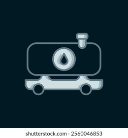 Line Fuel tanker truck icon isolated on black background. Gasoline tanker. Flat filled outline style with shadow. Vector